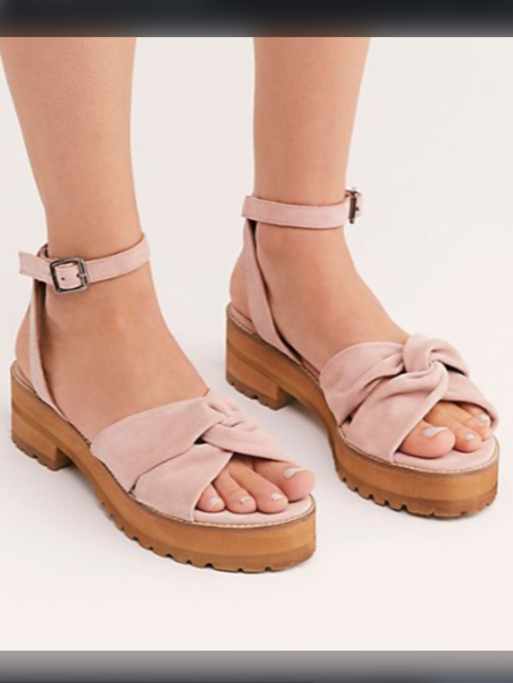 Free People Blush Knotted Platform Ankle-Strap Sandals